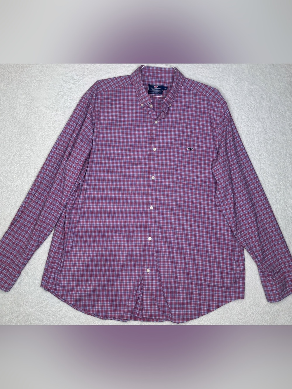 Vineyard Vines Men’s 2XL Performance Classic Fit Tucker Shirt Red Blue Plaid